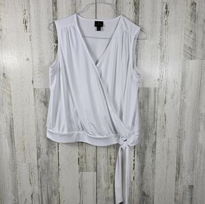 Worthington white vneck side tie blouse women's size large